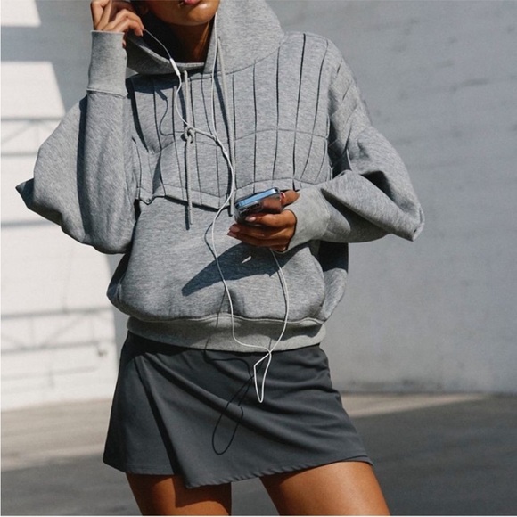 NWOT FP Movement by Free People Pick it Up Pleated Pullover Gray Hoodie - Picture 12 of 14